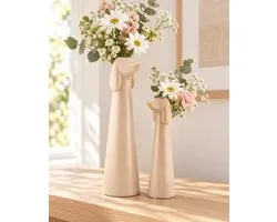 Teckel - set teckel vaas beige - teckelvaas groot en klein - set teckelvazen - teckel vaas groot (25cm hoog) - teckel vaas klein (20cm hoog) - keramiek