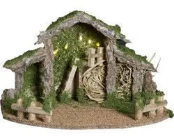 Lumières féeriques et crèche de Noël vide - avec lumière - 28x22x38 cm