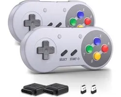 SnelShoppen - Draadloze SNES Controller 2.4GHz USB Ontvanger, Compatibel met Switch OLED/Lite, PC, Mac OS, Raspberry Pi, 2 Stuks Multi-kleur, Plug & P
