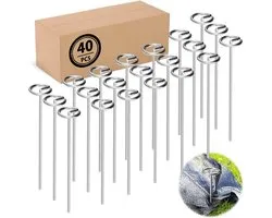 (40) Galvanized landscape fabric pegs, thickened 8 gauge circle top landscape poles, more holding force than U-shaped garden posts, 6'' galvanized ground spikes for weed barrier