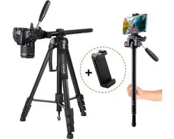 Trépied MOJOGEAR 179 cm 3 en 1 : trépied, monopode et bras horizontal pour les meilleurs clichés - avec support de téléphone Premium - Groot trépied pour smartphone et appareil photo