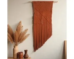 Cafuné Premium Macramé Pakket – DIY Wandkleed Maken – Terracotta - Compleet Knutselpakket – Inclusief Instructievideo – 3mm Macramé Garen – 50cm Houten Stok – Ca. 80cm Lang