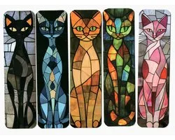 Set de 5 marque-pages Chats – Signets en papier style mosaïque – Accessoires de vêtements pour bébé de Boeken artistiques – Cadeau original pour lecteurs et amoureux des chats