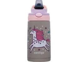 Bouteille thermos Contigo Easy Clean Autospout avec paille pour enfants, bouteille d'eau en acier inoxydable sans BPA, 100% étanche, facile à nettoyer, idéale pour la garderie, l'école et le sport, 380 ml | Unicorn volante