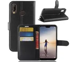 Huawei P20 Lite Hoesje Zwart met opbergvakjes