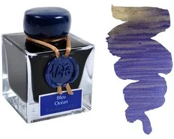 Jacques Herbin Vulpen inkt - Inkt 1670 - Bleu Ocean - 50 ml - Blauw - gouden glitters