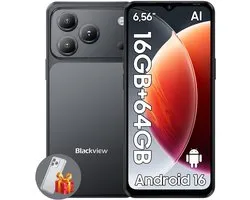 Smartphone Blackview WAVE 7C 4G AI - DOUBLE SIM - 16 Go de RAM - 64 Go de ROM - Téléphone Android 16 - 6,56 pouces - 5000 mAh - GPS - Noir