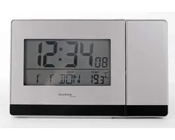 Technoline WT538 - Wekker - Digitaal - Tijdprojectie - Radiogestuurde tijdsaanduiding - Achtergrondverlichting - Datum en Temperatuurweergave - Rechthoek - Zilverkleurig