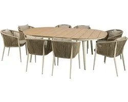 AXI Chay Tuinset met 8 stoelen Houtlook/beige – Gepoedercoat aluminium frame – 8 Personen - Diningset met kussens voor balkon, tuin en terras - Weerbestendig