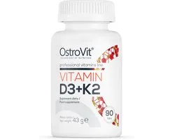 Vitaminen - Vitamin D3 2000 IU + K2 100 µg - 90 Tablets - OstroVit - + BeBulk Nutrition Pillendoos