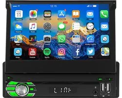 ESSGOO autoradio 1 din - Apple CarPlay & Android Auto (draadloos) - 7" HD touchscreen handmatig opvouwbaar scherm - Android 15, 4+64GB - GPS, wifi, USB, AUX