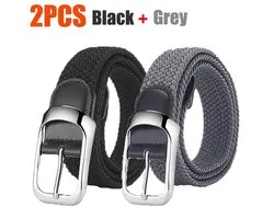 2-Pack Men's Stretch Golf & Baseball Belts - Elastic Athletic Waist Belts with Adjustable Metal Buckles, Non-Slip for Golf, Gym & Jeans. Comfortable, Ideal Gift for Dad, Husband & Athletes, Available in Black and Gray.