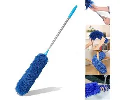 HEOATH Microfiber Extendable Duster, Extra Long 100 Inches Non-Scratch, Bendable, Washable, Hypoallergenic Springs for Cleaning Roof, Ceiling Fan, Blinds, Cobwebs, Skirting Boards - Blue