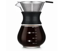 Pour Over Koffiepot met Permanent RVS koffiefilter - Slow Coffee Maker Kit - Glazen Cafetière - Koffekan Drip Gieter - Dripper Koffiemaker - Handmatig Filterkoffie koffiezetapparaat met Herbruikbaar Koffie Filter - Koffiefilterhouder set - 500 ML