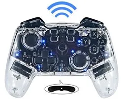 NAXSIR Draadloos Controller compatibel Nintendo Switch- met Wake-up Functie, RGB Verlichting, Trillingsfeedback & Macro Programmering - Transparant