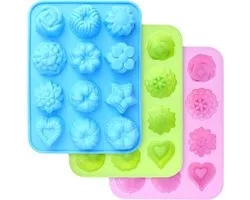 Pan à fleurs en silicone de qualité alimentaire - Antiadhésifs en forme de cœur - Moules en silicone approuvés par la FDA - Muffins en forme de glaçons, gelée de Candy au chocolat - Pink Blue vert