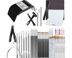 YUBBI Nail Art Tool Set XL - Nagel UV Lamp - Nail Art Brushes en Accessoires - 550 Soft Gel Nageltips Ovaal - 20 Zebravijlen - Complete Set - Zwart