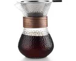 Pour Over Koffiepot met Permanent RVS koffiefilter - Slow Coffee Maker Kit - Glazen Cafetière - Koffekan Drip Gieter - Dripper Koffiemaker - Handmatig Filterkoffie koffiezetapparaat met Herbruikbaar Koffie Filter - Koffiefilterhouder set - 500 ML