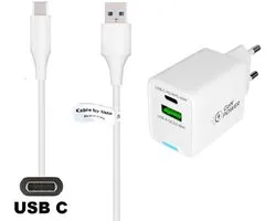 OneOne 45W super snellader met 2 poorten + 0,2m sterke USB C kabel. PD lader. Oplader adapter past op Universeel Microsoft, LG, Lenovo, HTC, Honor, Samsung Galaxy, Huawei, Motorola Moto, Xiaomi, Kobo (Rakuten), Astell&Kern, Bose, Bryton, Mio