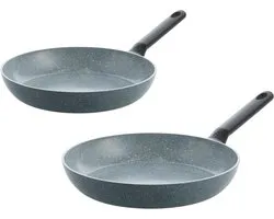 BK Blue Label Granite keramische antiaanbak koekenpannenset 2-delig - 24/28cm - PFAS-vrij - Inductie pannenset - Ovenbestendig tot 160°C - Vaatwasserbestendig - Snelle opwarming – Koudgrepen – Zonder deksel - Blauw