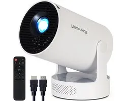 Blume Living® LED Mini Beamer BL300 Ultra Smart Projector + Ingebouwde Speaker - 4K-ondersteuning - LED Beamer met Android 14 – Short Throw & WiFi - Draagbare Home Cinema, Outdoor