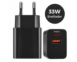 Adaptateur 33W - Chargeur rapide Double ports - USB A & USB C - Convient pour Samsung, Huawei, Oppo, iPhone 15 & MacBook - Zwart Elegant - WiseQ