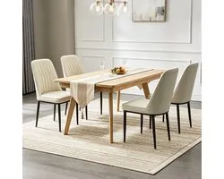 Durrafy Eetkamerstoelen - Set Van 4 - Eetkamerstoel - Eettafelstoel - Keukenstoel - Eetkamerstoelen - Stoel - Fluweel - PU Leer - Metalen Poten - Modern Design - Max. Draagvermogen 150KG – Gebroken Wit