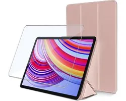 Geschikt voor Xiaomi Poco Pad 12.1 & Redmi Pad Pro 12.1 - Hoesje + Screenprotector – Gehard Glas Cover + Shock Proof Case - Rose
