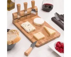 Kaasplankje met messen - Kaasplank - bamboe - 4 kaasmesjes