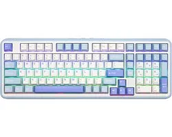 EPOMAKER TH99 - Clavier mécanique - Disposition 1800 - Sans fil trimode - Rétroéclairage RVB - Montage sur joint - Hot-Swap - Batterie 8000 mAh - Touches PBT - Blanc/Bleu