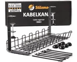 Stilemo Kabelgoot Bureau Klemmen - Cable Management - Kabelhouder Zonder Boren Monteren - Kabelbox 38 CM - Kabel Organiser onder Bureau 4.5 KG Draagkracht - Zwart