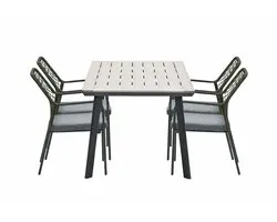 Ensemble de jardin Dido 5 pièces, chaises de jardin vert mousse - Table Vigo