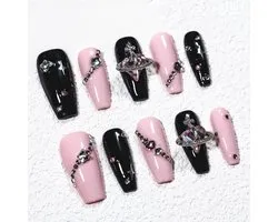 Sun&Beam Nails Handmade Artificial Nails Medium Length Coffin Ballerina Nail for Sticking Pink Y2K Fashion Minimalist - ShopVlot