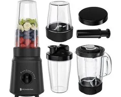 KitchenBrothers Blender - BPA-vrij - Complete Set - 2x 750ml Kan - Grinder - Stamper - To-Go Bekers - Zwart