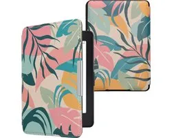 kwmobile e-reader hoesje geschikt voor Amazon Kindle Paperwhite (2012-2017) hoes - E reader flip case met magnetische sluiting - Ereader cover - Tropische jungle design in poederroze / geel / groen