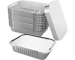 WANBAO 50 PACK 8.3"x6.2" Disposable Tin Foil Pans with Lids 2.25lbs Aluminum Pans To Go Containers for Cooking, Baking, Catering Party Meal Prep, Take-Out, Freeze