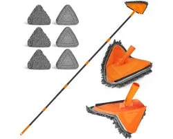 BOTC Dweil - 3in1 Mop - Système de nettoyage - Plumeau - Raclette à eau - 90-200 cm - 6 Blocs - Oranje