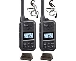 Set van 2 Icom IC-U20SR IP54 mini Portofoon met tafel lader en C-ring oortje