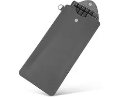 84-toetsen slim toetsenbord draaghoes, compatibel met MelGeek O2, LOFREE Flow84/Flow Lite 84, Logitech MX Mechanical Mini, IQUNIX MQ80, vegan lederen reisetui (donkergrijs)