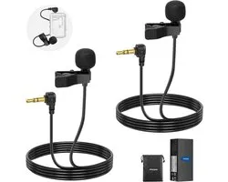 Mini Lavalier Microfoon Set van 2 Stuks, 2m Clip-On Bedrade Condensator Lapel Mic met 3.5mm TRS Connector, Geschikt voor DJI Mic 2 en Wireless Go II Camera's