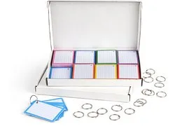 1000 Flashcards A7 avec perforations et 20 anneaux XL à clic - FSC certifié durable carton de 300 grammes - Encre d'impression sans produits d'origine animale - 100 % véganes