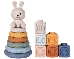 Stack of Joy® Set de blocs empilables et tour d'empilage Lapin - Jouets Bébé de 6 mois et plus - Blocs à empiler souples 1 an - Jouets Montessori pour Garçons et Filles de 2 ans - Jouets sensoriels 12 mois - Cadeau de premier anniversaire