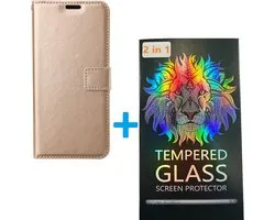 Portemonnee Book Case Hoesje + 2x Screenprotector Glas Geschikt voor: Xiaomi Redmi 10 2022 & Xiaomi RedMi Note 11 / Note 11S 4G - Goud
