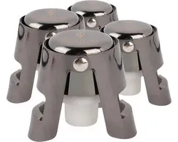 Mémoire® Spuma Eleganza 4 pack - Luxe Champagnestoppers voor mousserende wijnen - RVS Champagnestoppers - 4 Luxe Champagnestoppers van hoogwaardig RVS