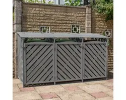 BPS Deluxe Houten Kliko-Opbergkast – Drievoudig – Premium Behandeld Vurenhout – Opslag voor Rolcontainers – Snel en Eenvoudig te Monteren