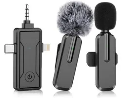 Set van 2 draadloze lavalier-microfoons, professionele clip-microfoon voor iPhone en Android-camera's, mini-kraagmicrofoon voor video-interviews, streaming, opname en content creation