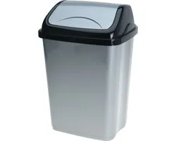 Storage Solutions Afvalemmer SWING - 5 liter - grijs/zwart - met klep deksel - kunststof - klein model prullenbak - Toilet - Badkamer