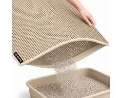 Tapis de litière pour chat BOTC XL - Double couche - 60x45 cm - Imperméable - Tapis de rétention résistant à l'urine - 1 pièce - Beige