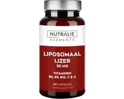 Nutralie Ijzer Liposomaal Elements - 60 Capsules - Supplementen Tegen Vermoeidheid - Mannen en Vrouwen - met Vitamines C, B6, B12, Foliumzuur & Vitamine A