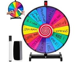 Rad van Fortuin 45 cm - Groot Prijzenrad - Beschrijfbaar & Wisbaar Draaibord - Herbruikbaar Whiteboard - Met H-Voet, Pen & Wisser - Voor Feesten, Spellen en Klaslokaal